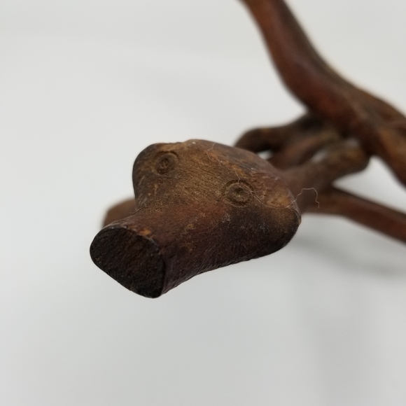 Wood Carved Folk Art Sculpture Creature Face Snake Stand Primitive Interlocking - Picture 9 of 15